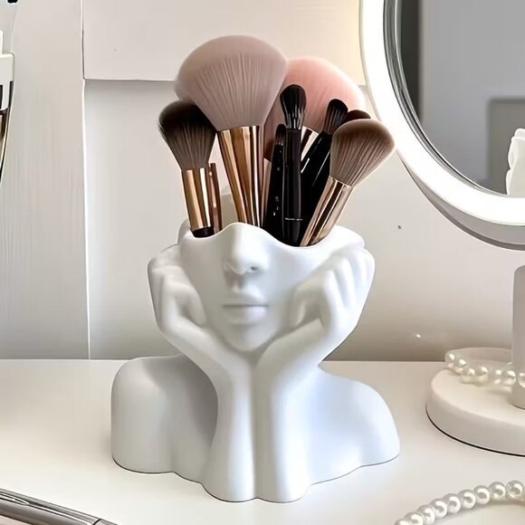 Other - Half Face (White) Open Top Makeup Brush Holder (BRAND-NEW & SO CUTE!)